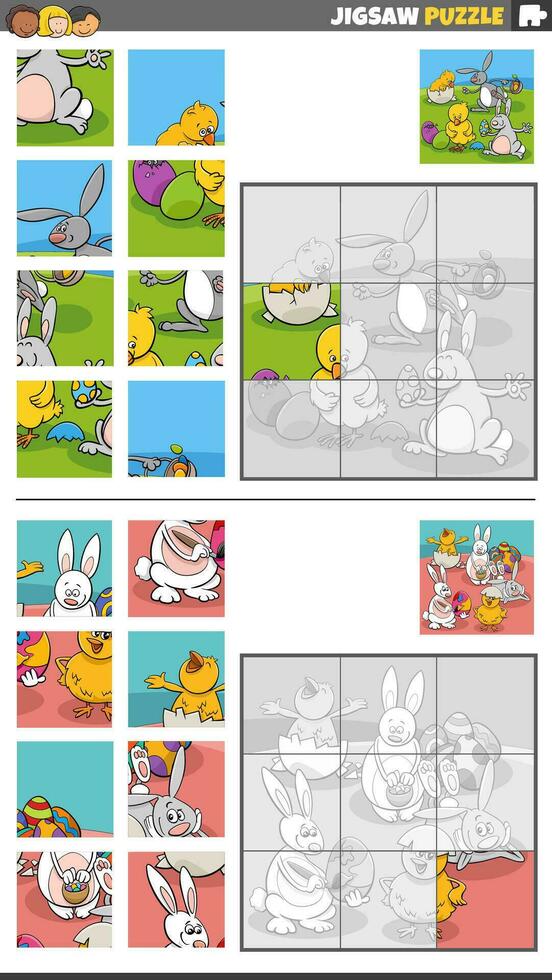 scie sauteuse puzzle Activités ensemble avec Pâques personnages vecteur