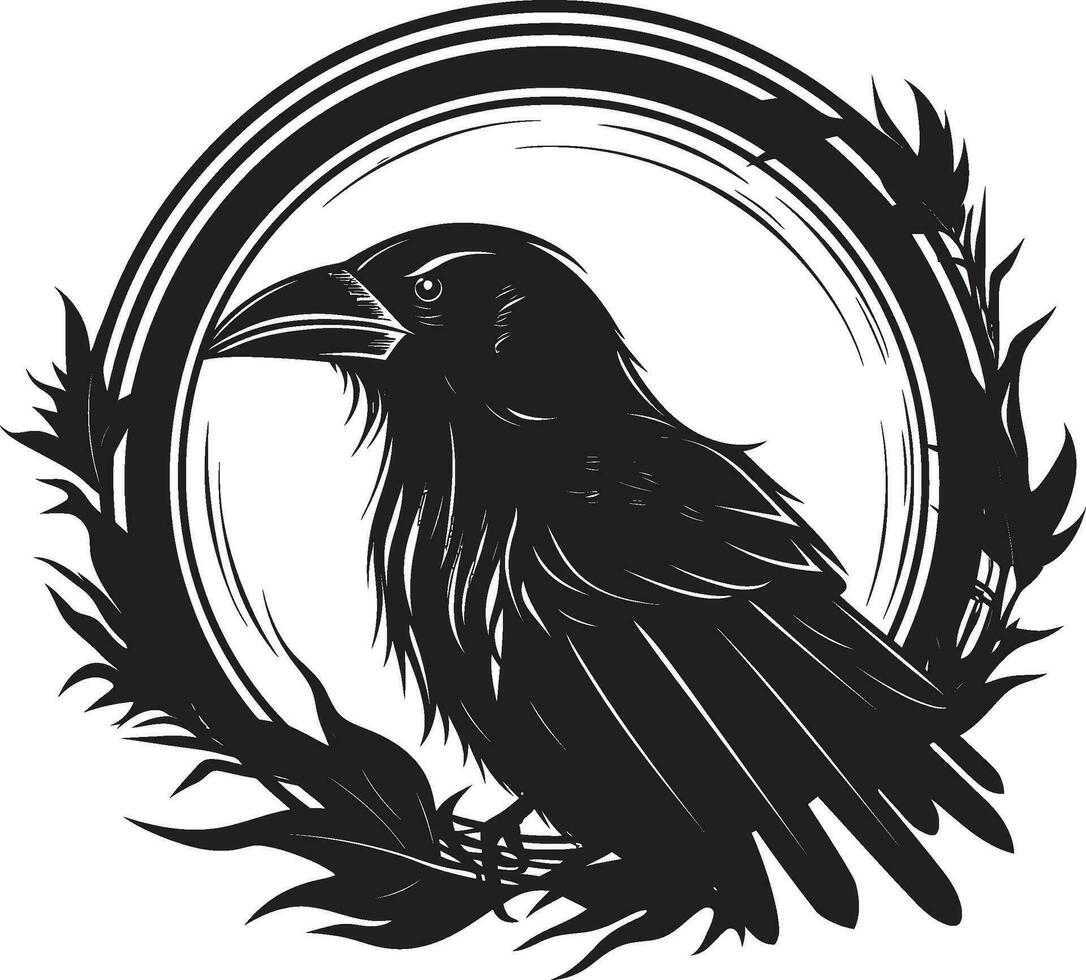 corbeau silhouette monochrome badge élégant noir oiseau crête vecteur