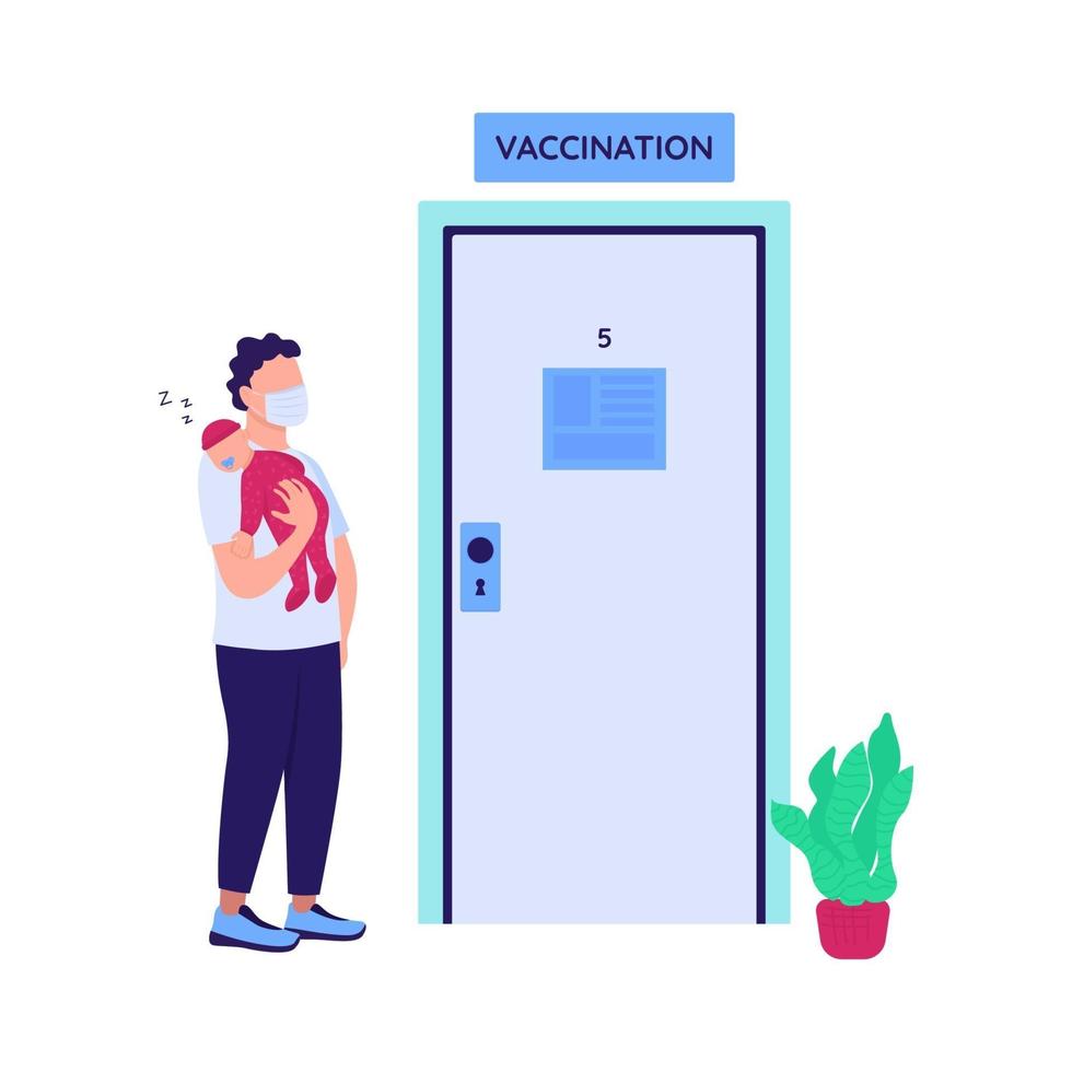 parent avec bébé près de la salle de vaccination caractère vectoriel de couleur plate