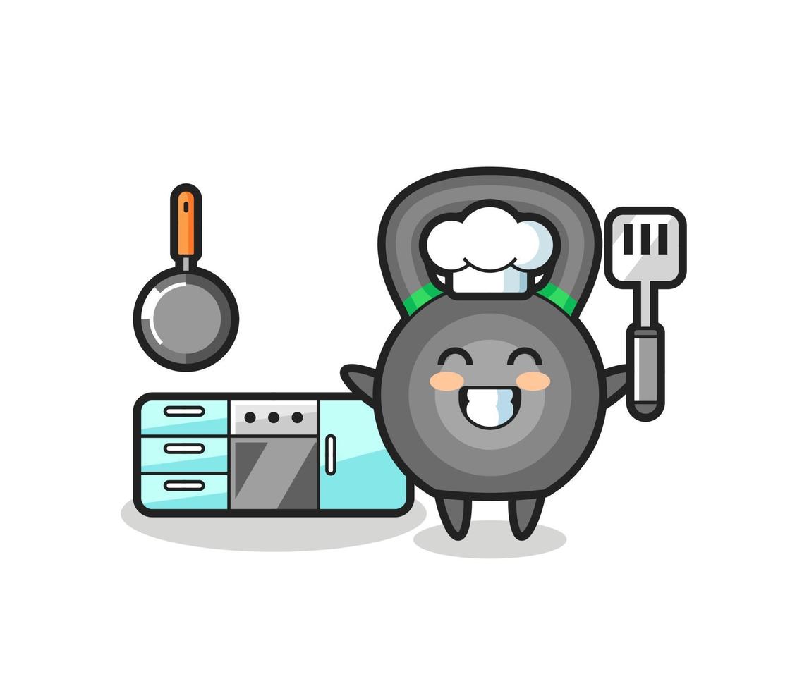 illustration du personnage de kettlebell en tant que chef cuisine vecteur