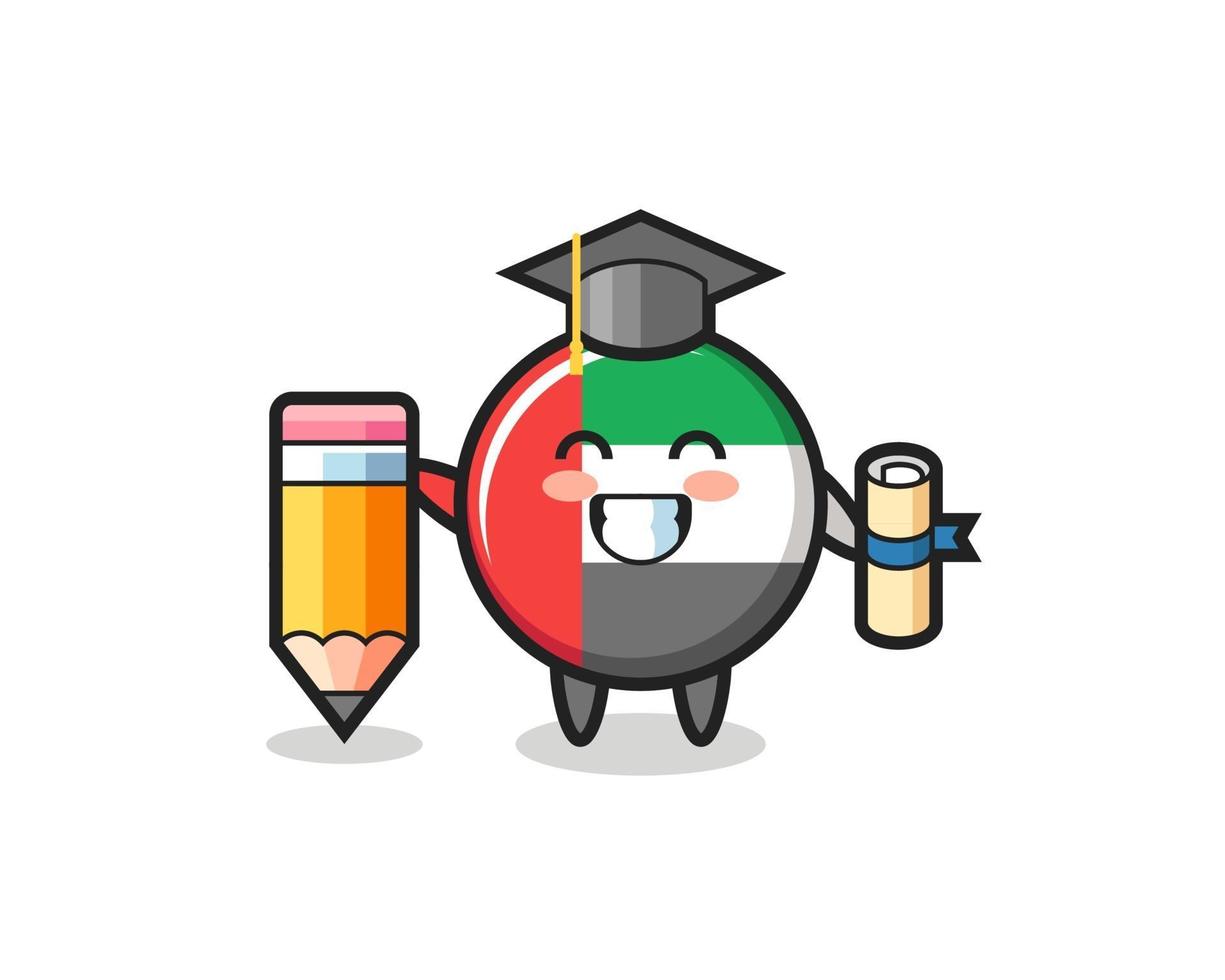 Le dessin animé d'illustration d'insigne de drapeau des EAU est l'obtention du diplôme avec un crayon géant vecteur