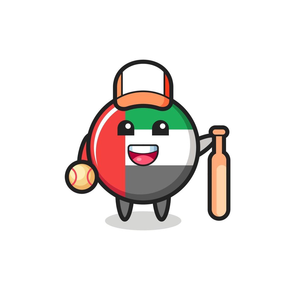 personnage de dessin animé de l'insigne du drapeau des EAU en tant que joueur de baseball vecteur