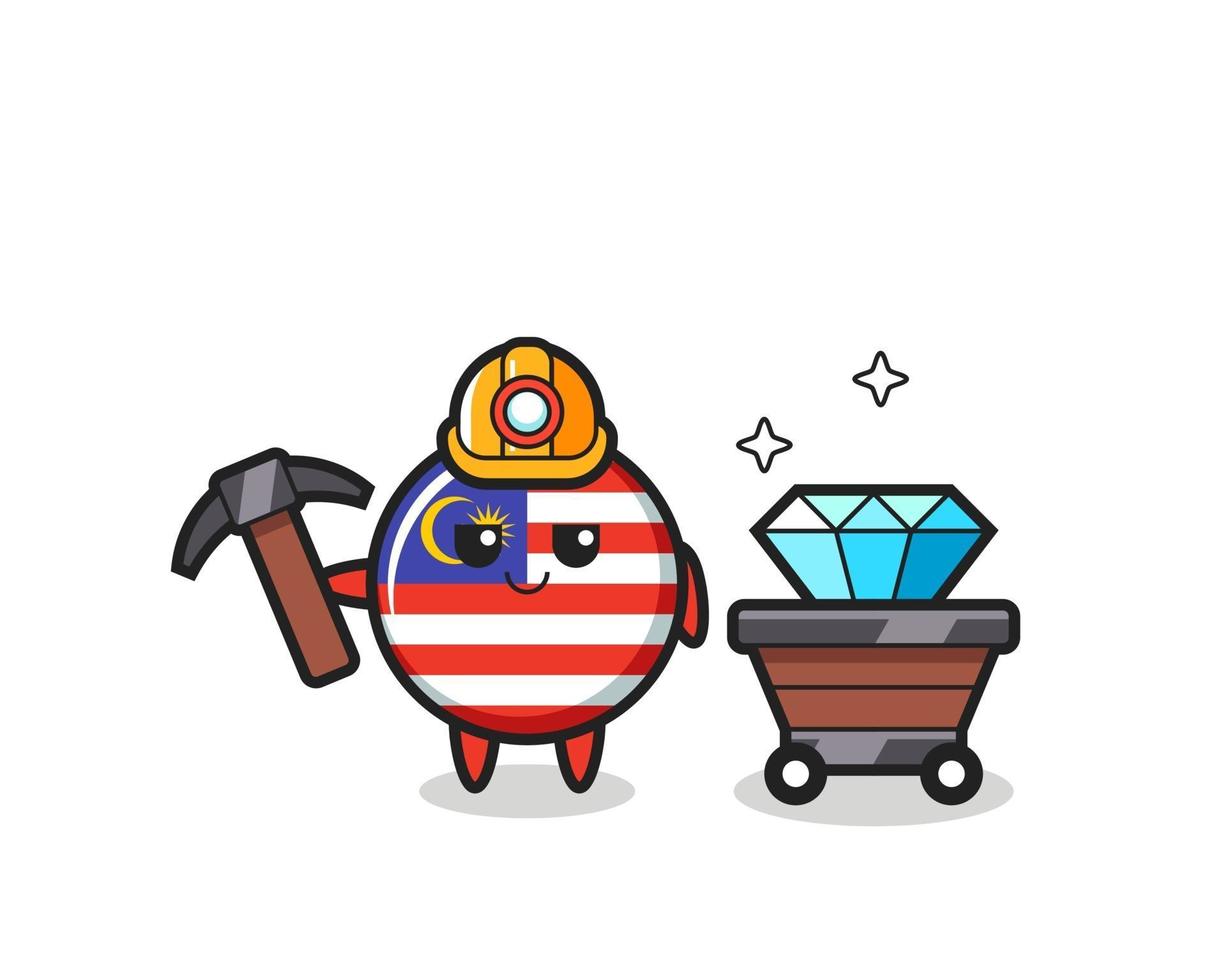 illustration de caractère de l'insigne du drapeau de la malaisie en tant que mineur vecteur
