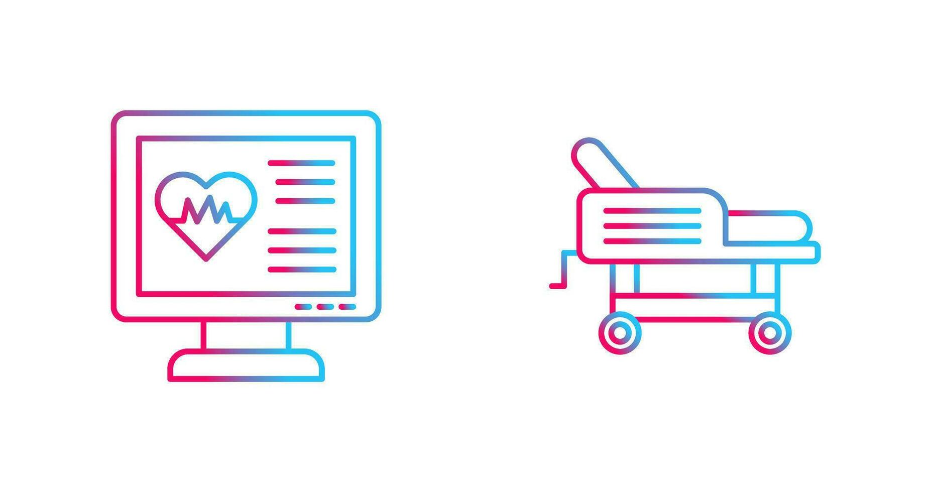cardiogramme et hôpital lit icône vecteur