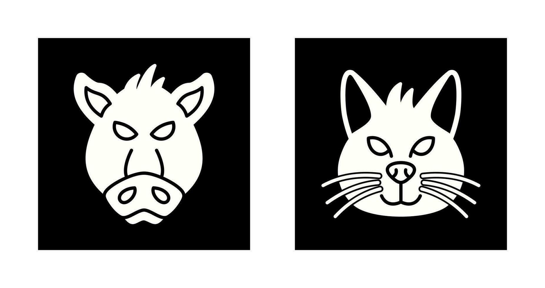 porc et chat icône vecteur