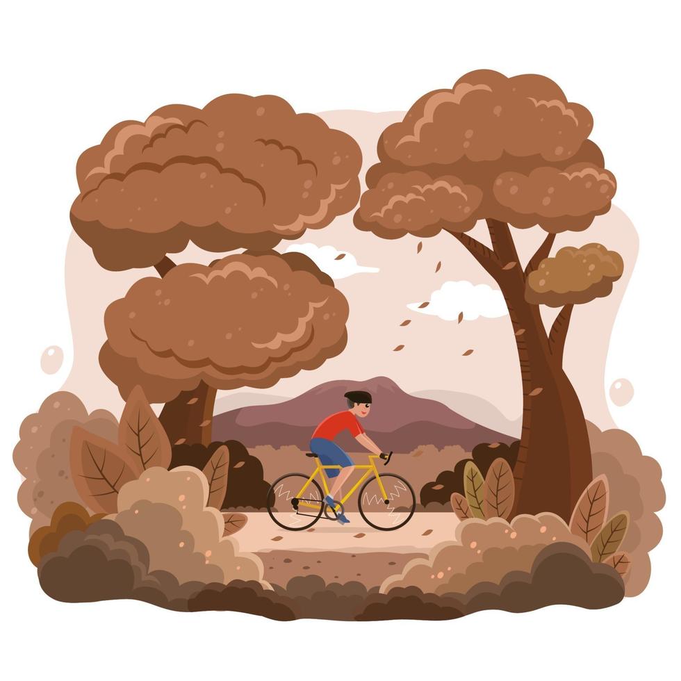 activité de vélo en automne avec des paysages naturels vecteur