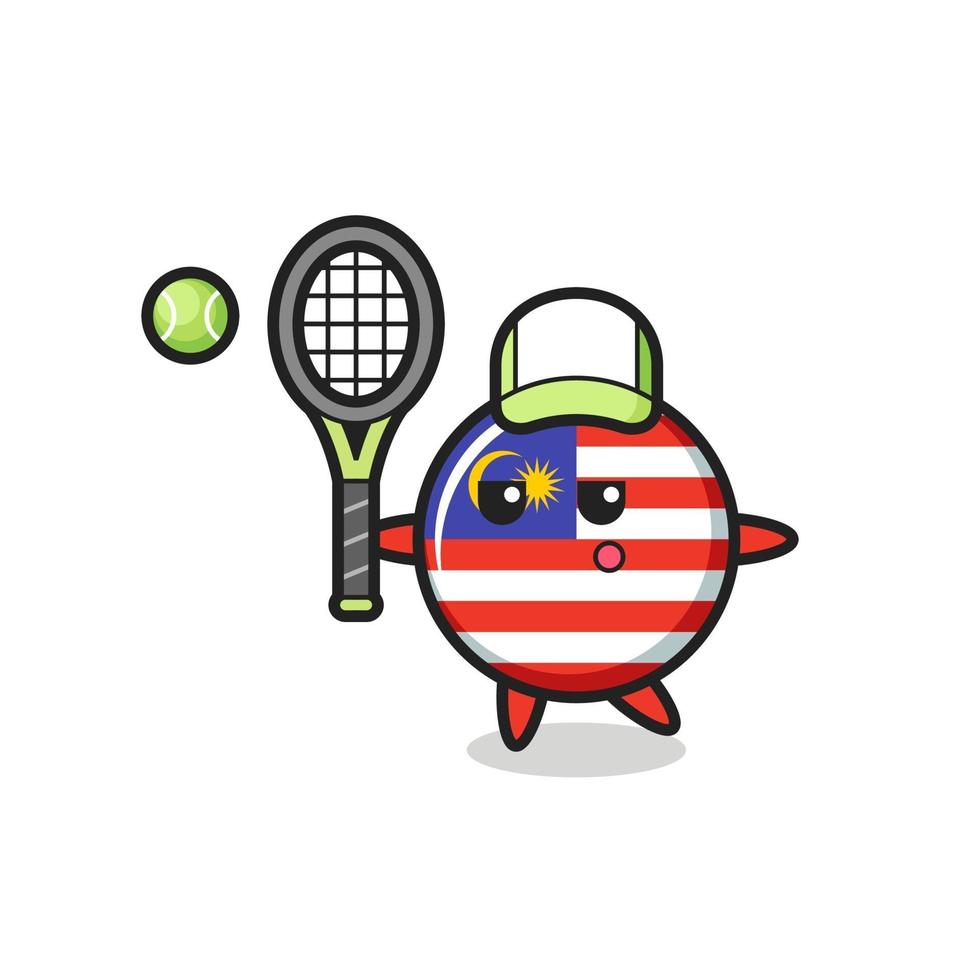 personnage de dessin animé de l'insigne du drapeau de la malaisie en tant que joueur de tennis vecteur