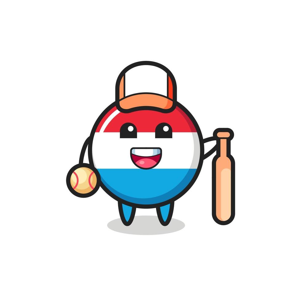 personnage de dessin animé de l'insigne du drapeau luxembourgeois en tant que joueur de baseball vecteur