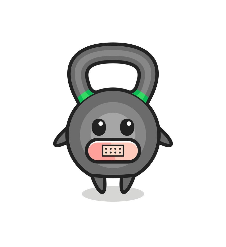 illustration de dessin animé de kettlebell avec du ruban adhésif sur la bouche vecteur