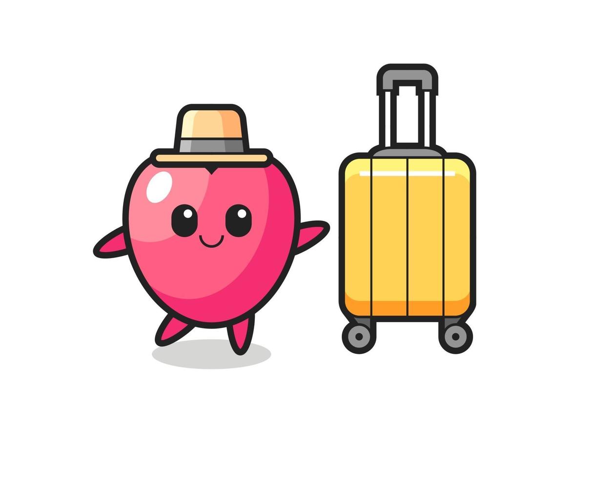 illustration de dessin animé de symbole de coeur avec des bagages en vacances vecteur