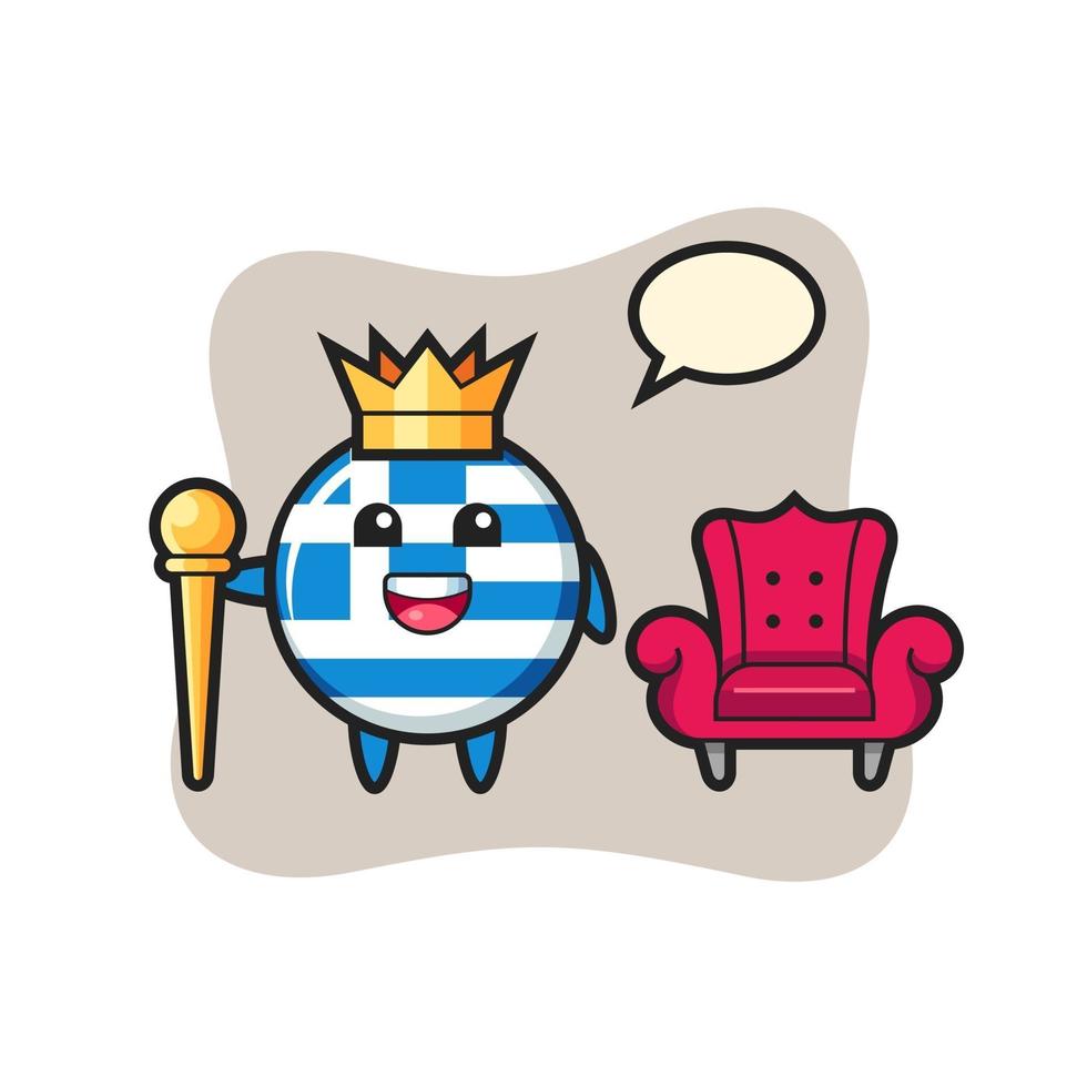 caricature de mascotte de l'insigne du drapeau de la grèce en tant que roi vecteur