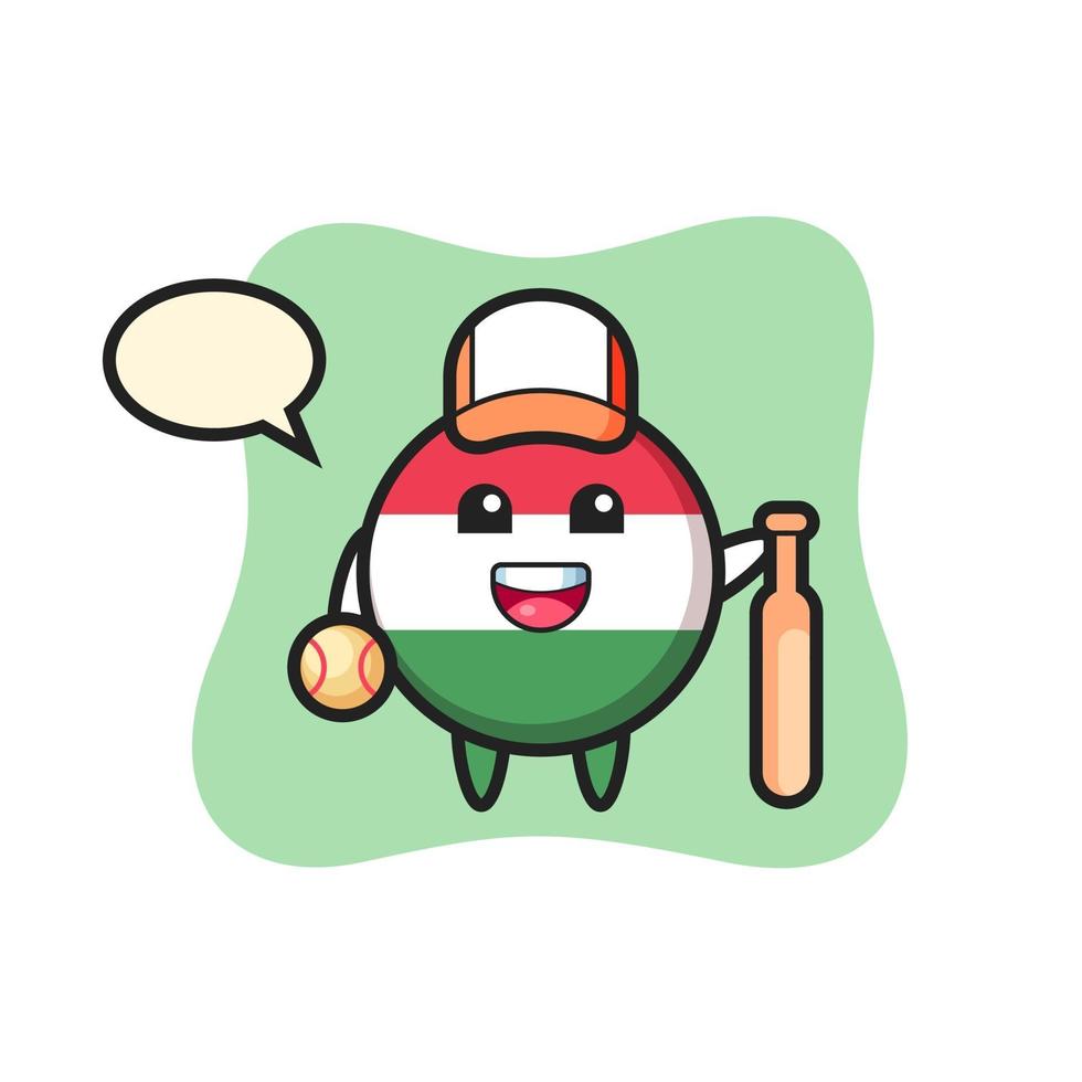 personnage de dessin animé de l'insigne du drapeau hongrois en tant que joueur de baseball vecteur