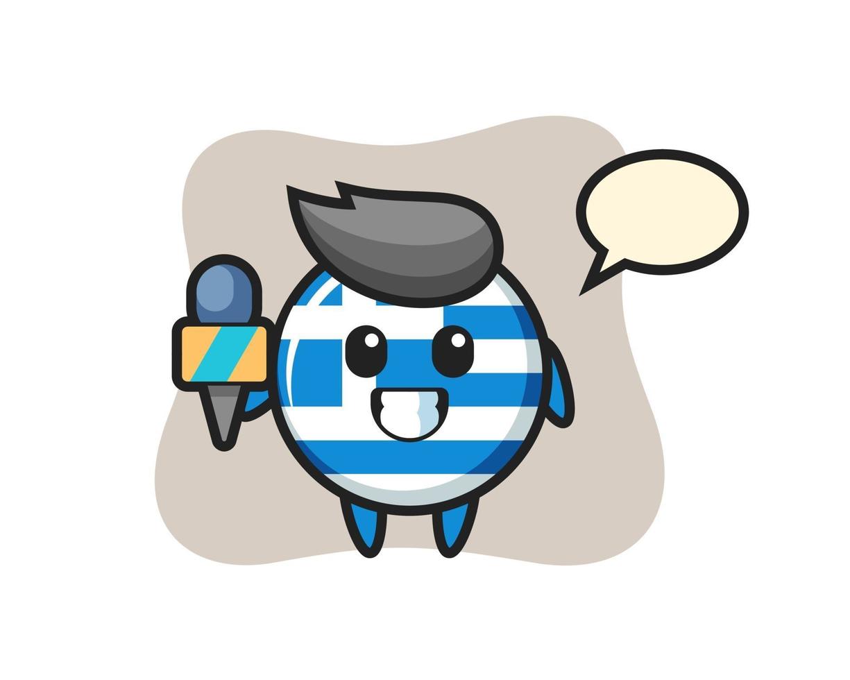 mascotte de personnage de l'insigne du drapeau de la grèce en tant que journaliste vecteur