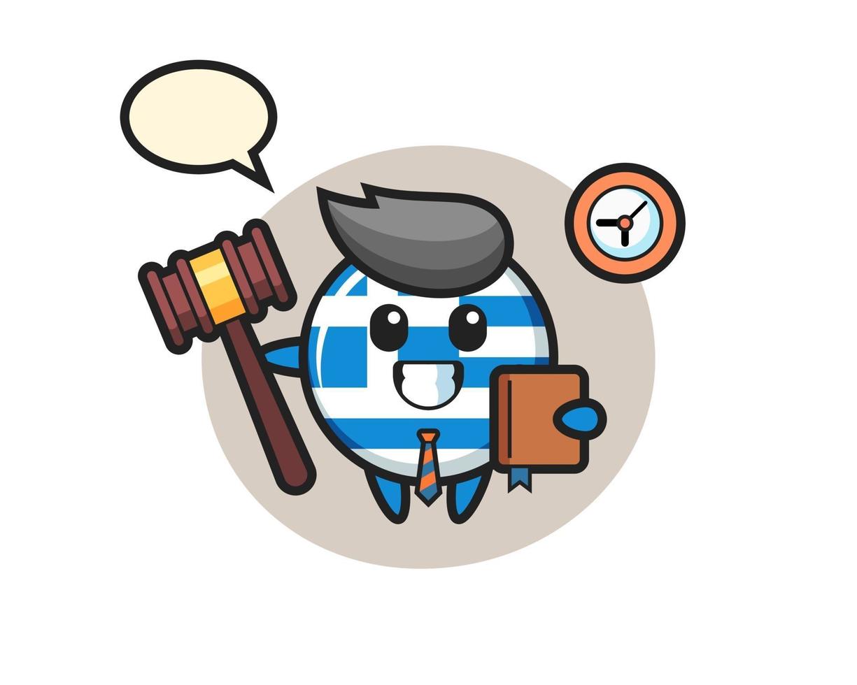 caricature de mascotte de l'insigne du drapeau de la grèce en tant que juge vecteur