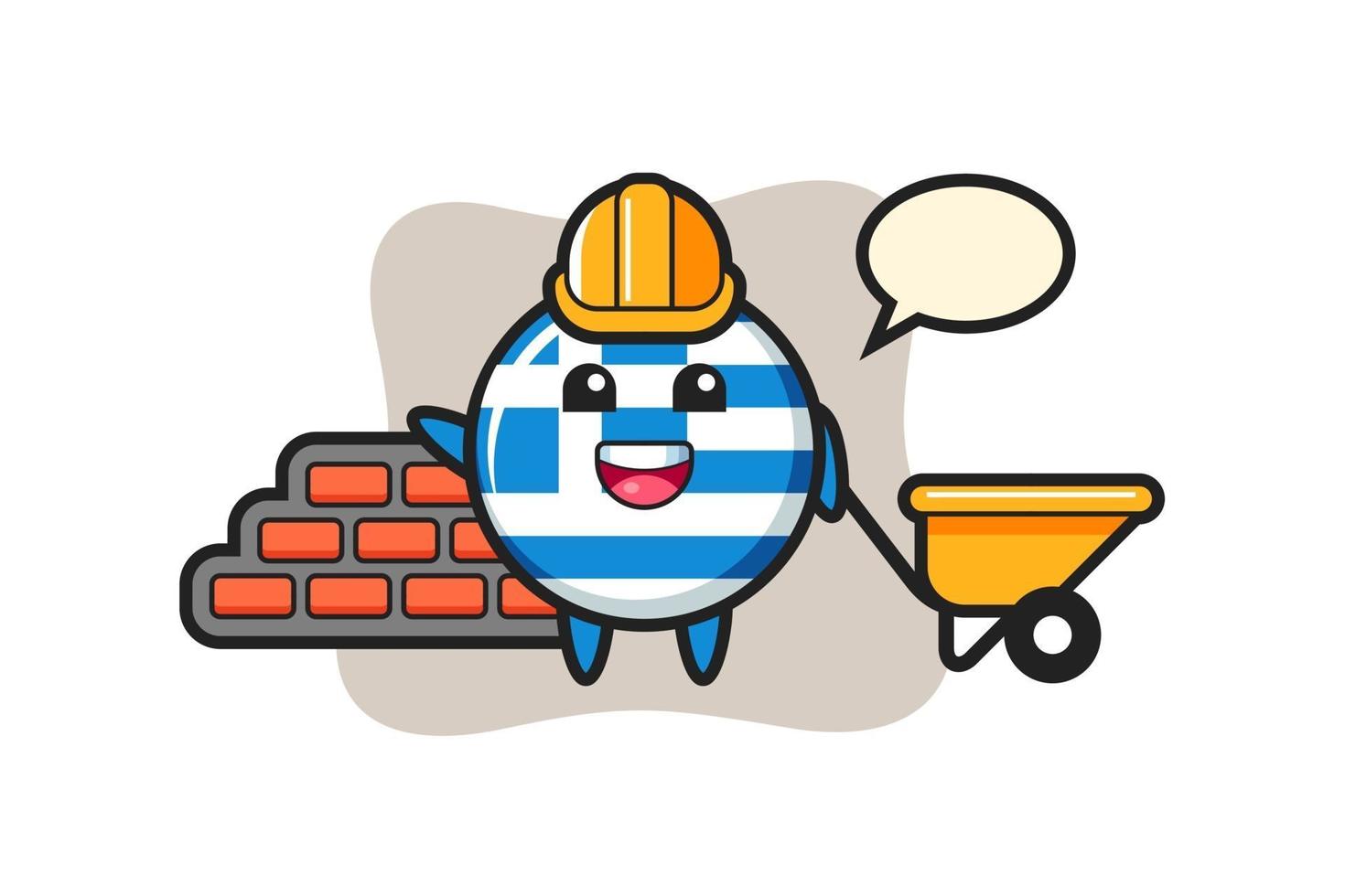 personnage de dessin animé de l'insigne du drapeau de la grèce en tant que constructeur vecteur