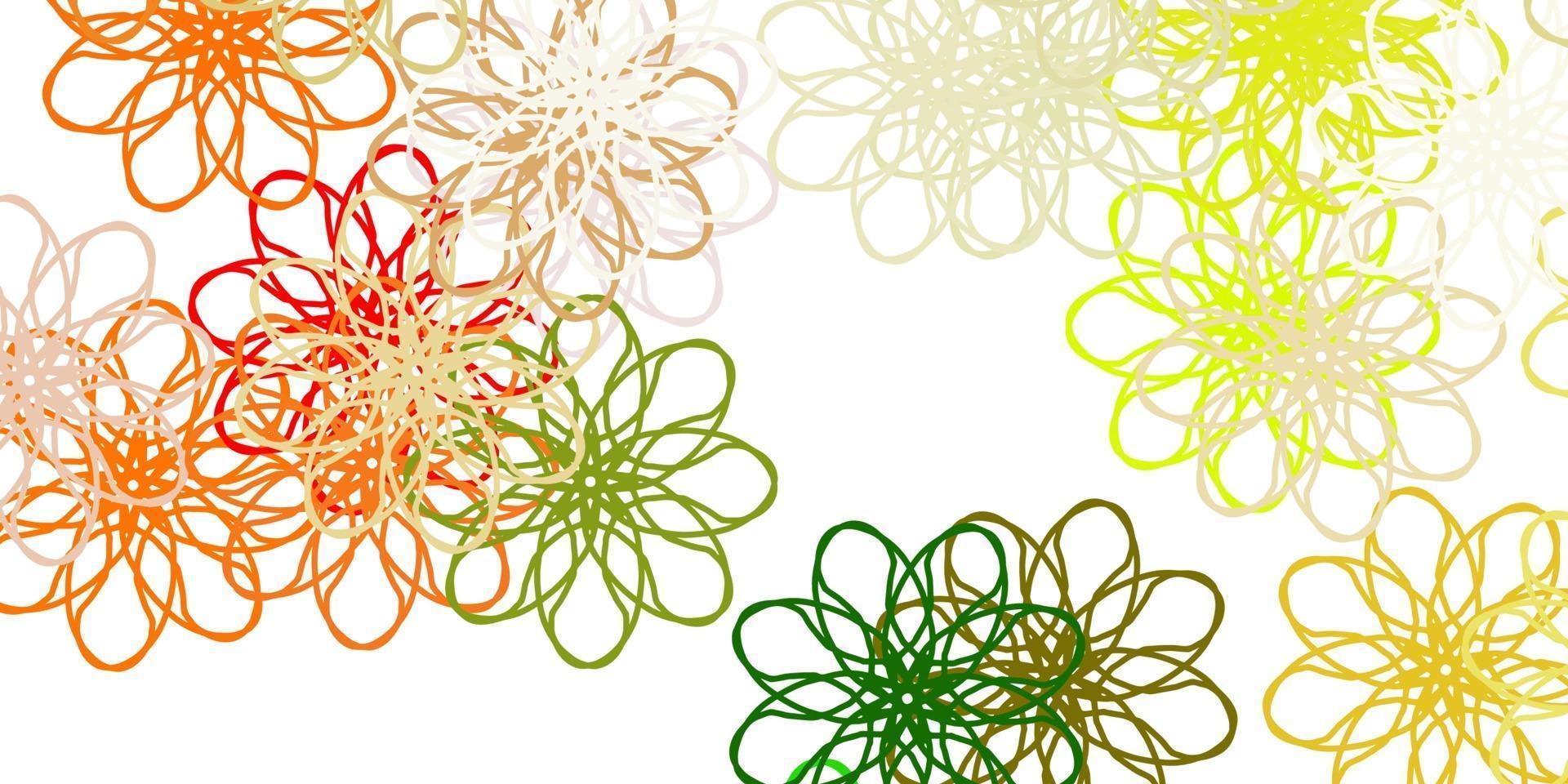 texture de doodle vecteur vert clair, jaune avec des fleurs.