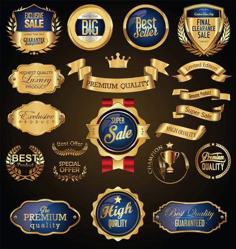 Insignes et étiquettes de luxe premium doré vecteur