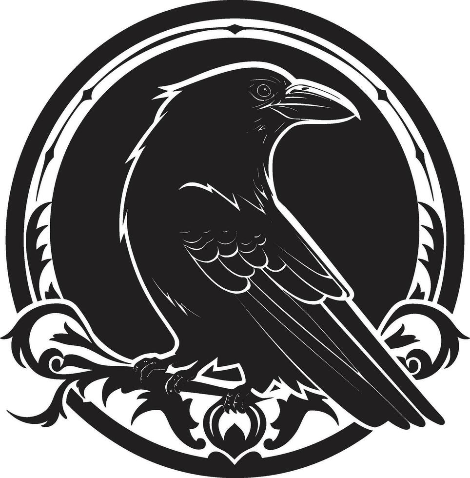 minimaliste oiseau emblème noir corbeau monogramme de honneur vecteur