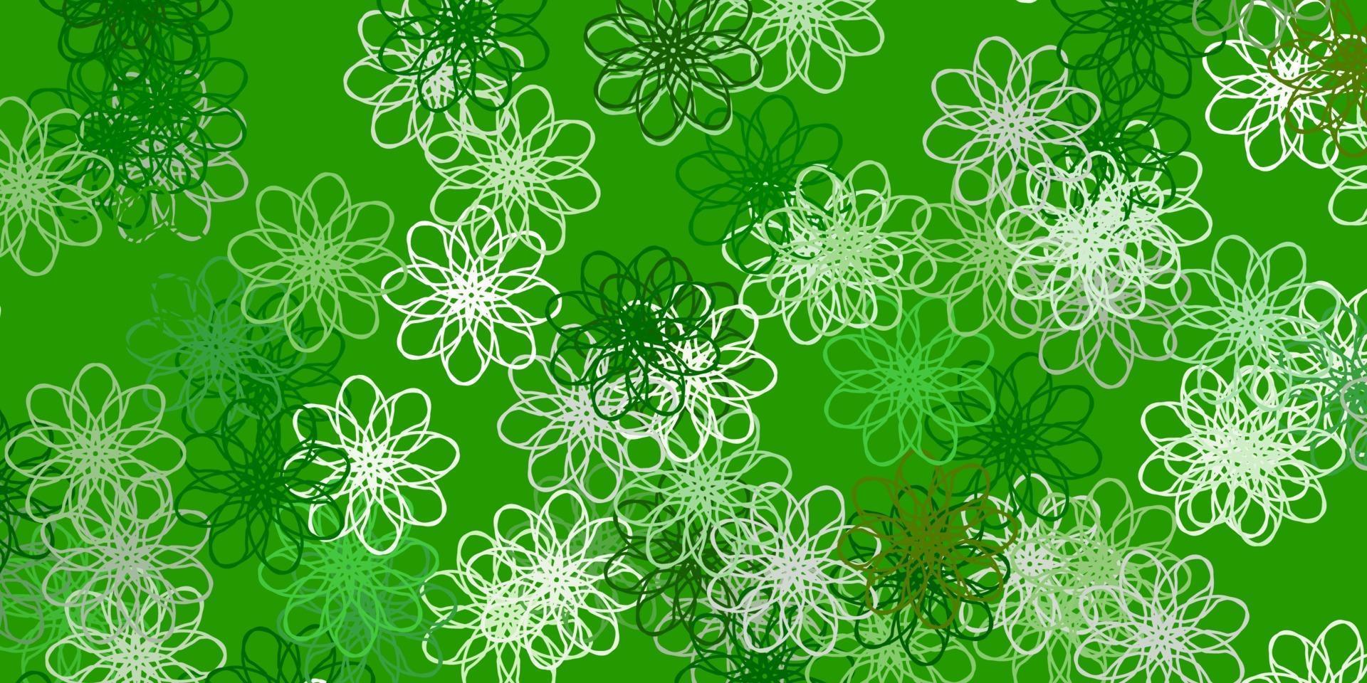 motif de doodle vecteur vert clair, jaune avec des fleurs.