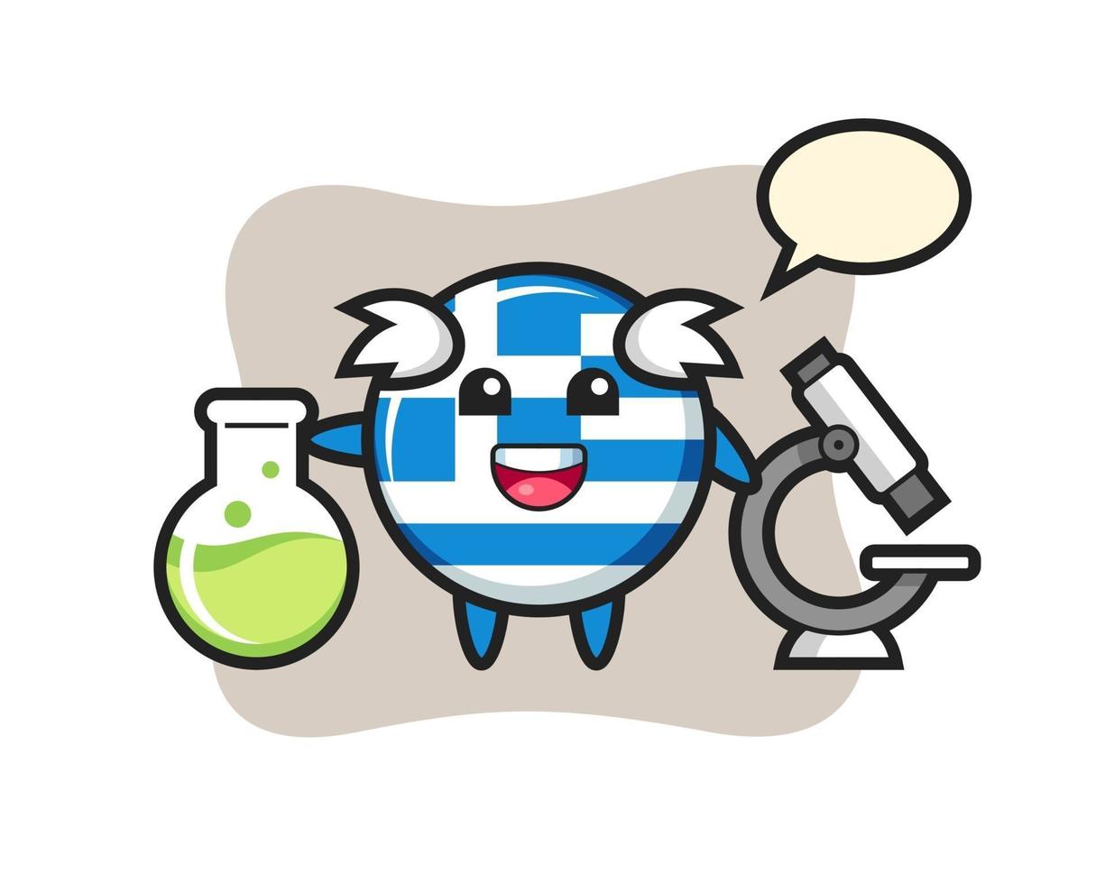 personnage mascotte de l'insigne du drapeau de la grèce en tant que scientifique vecteur