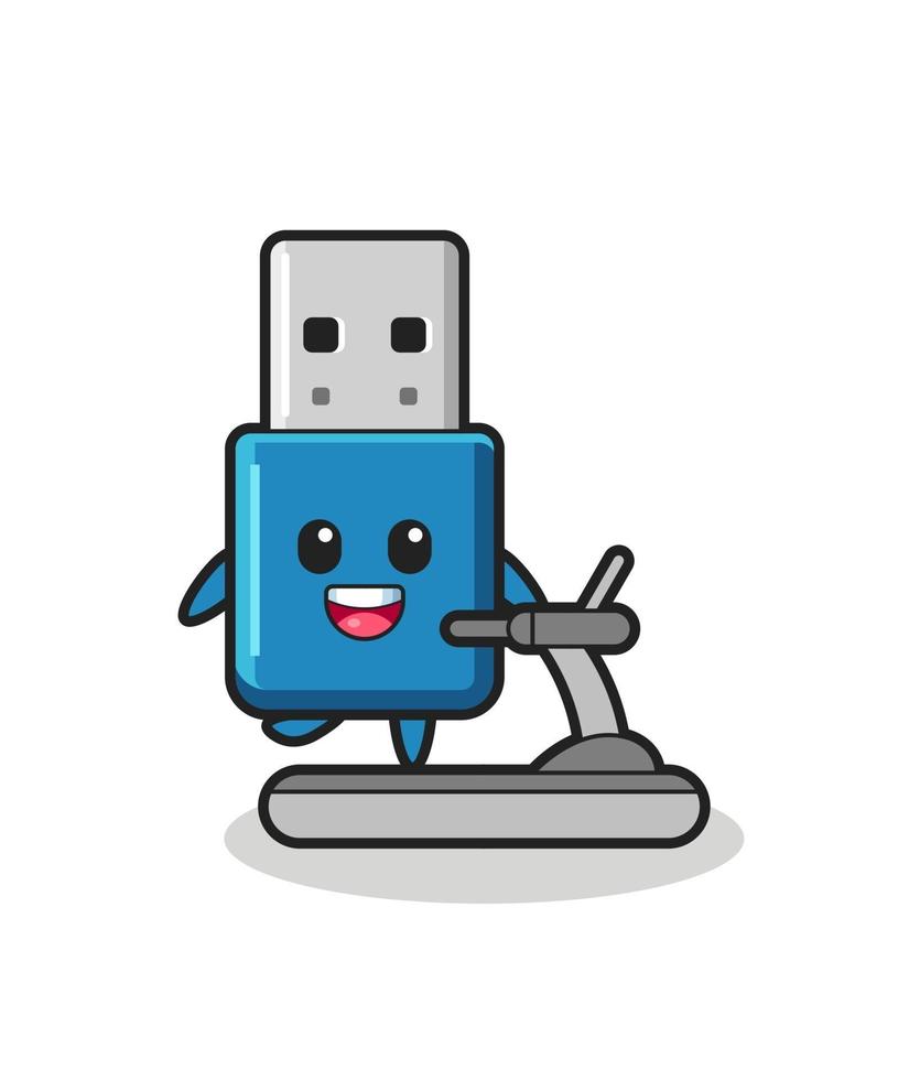 personnage de dessin animé USB lecteur flash marchant sur le tapis roulant vecteur