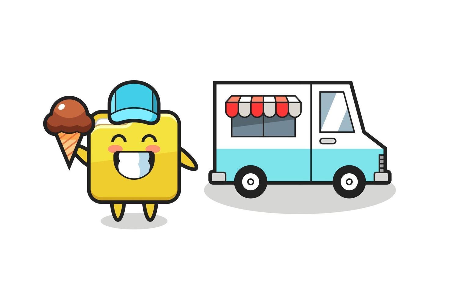 caricature de mascotte de dossier avec camion de crème glacée vecteur