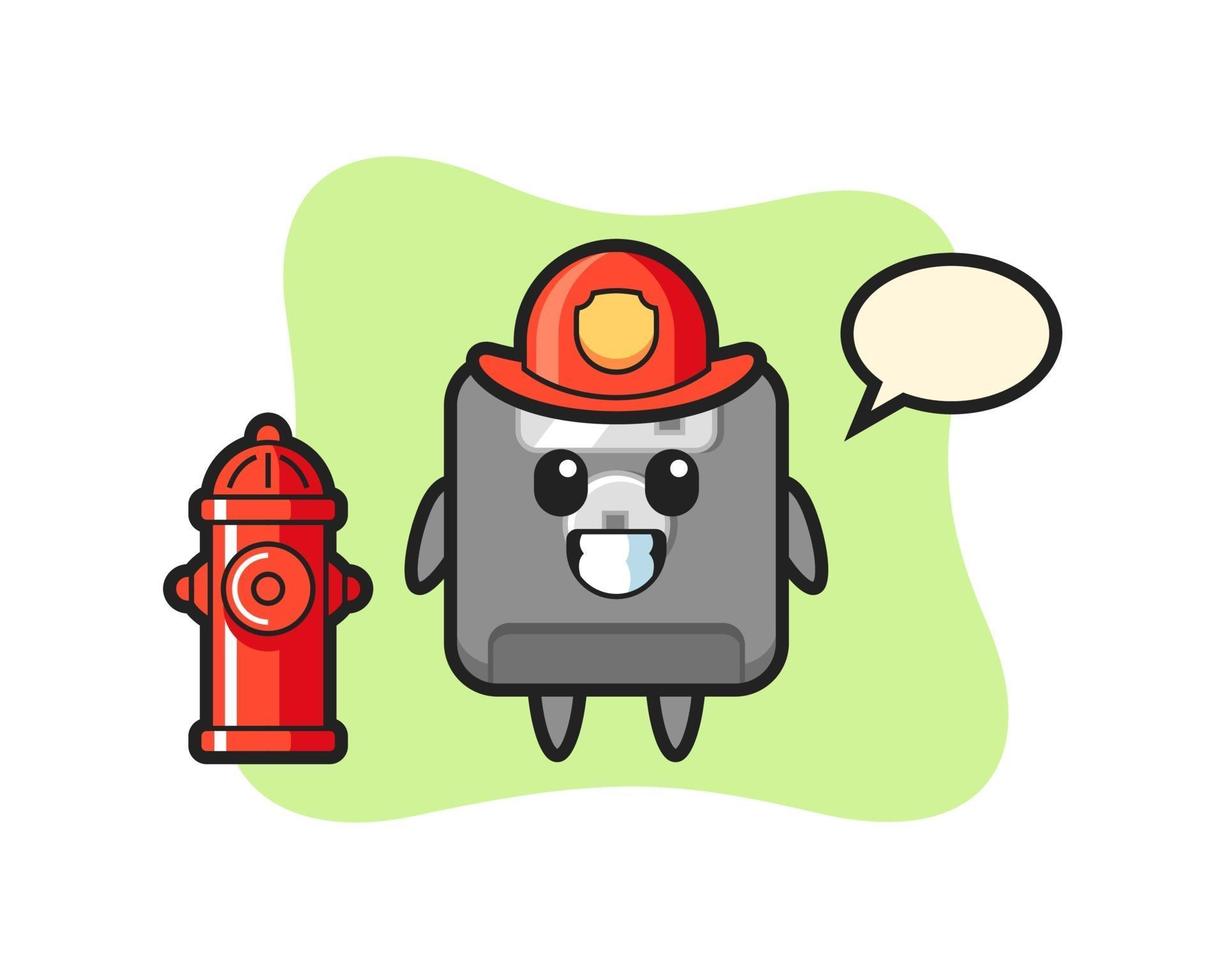 personnage mascotte de disquette en tant que pompier vecteur