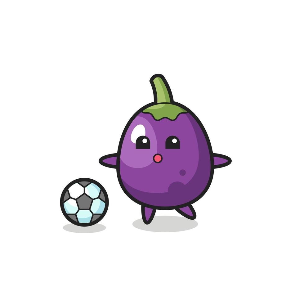 illustration de dessin animé d'aubergine joue au football vecteur