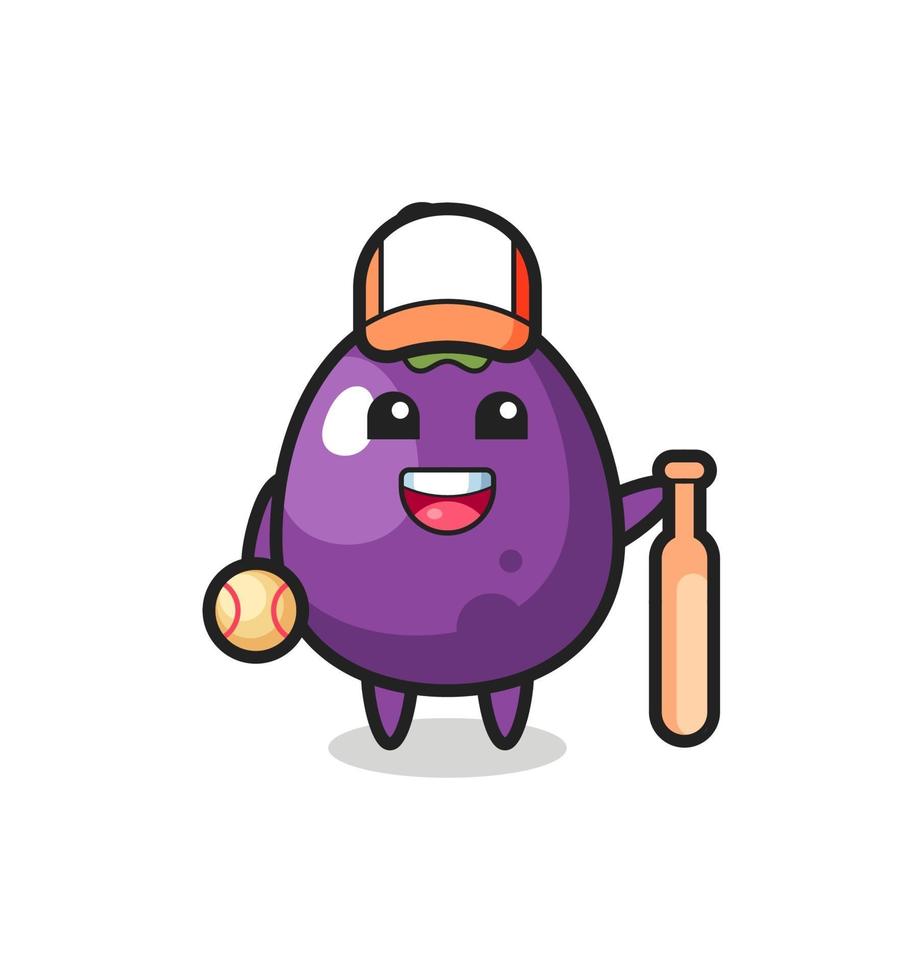 personnage de dessin animé d'aubergine en tant que joueur de baseball vecteur