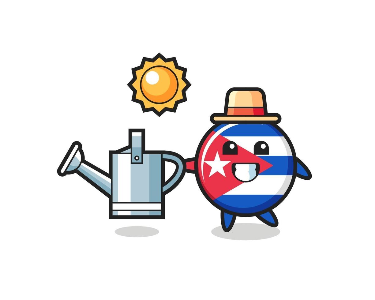 personnage de dessin animé de l'insigne du drapeau de cuba tenant un arrosoir vecteur