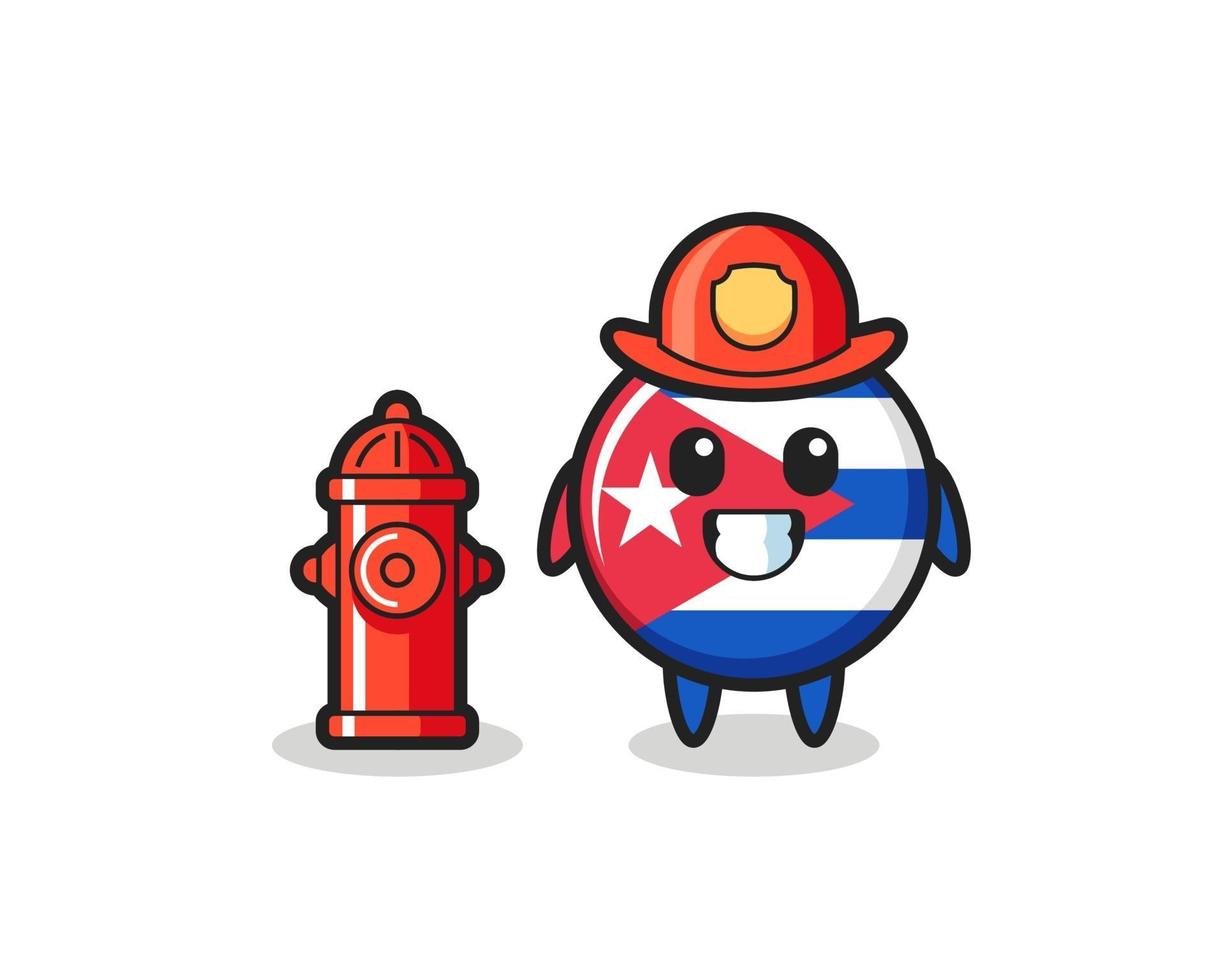 personnage mascotte de l'insigne du drapeau de cuba en tant que pompier vecteur