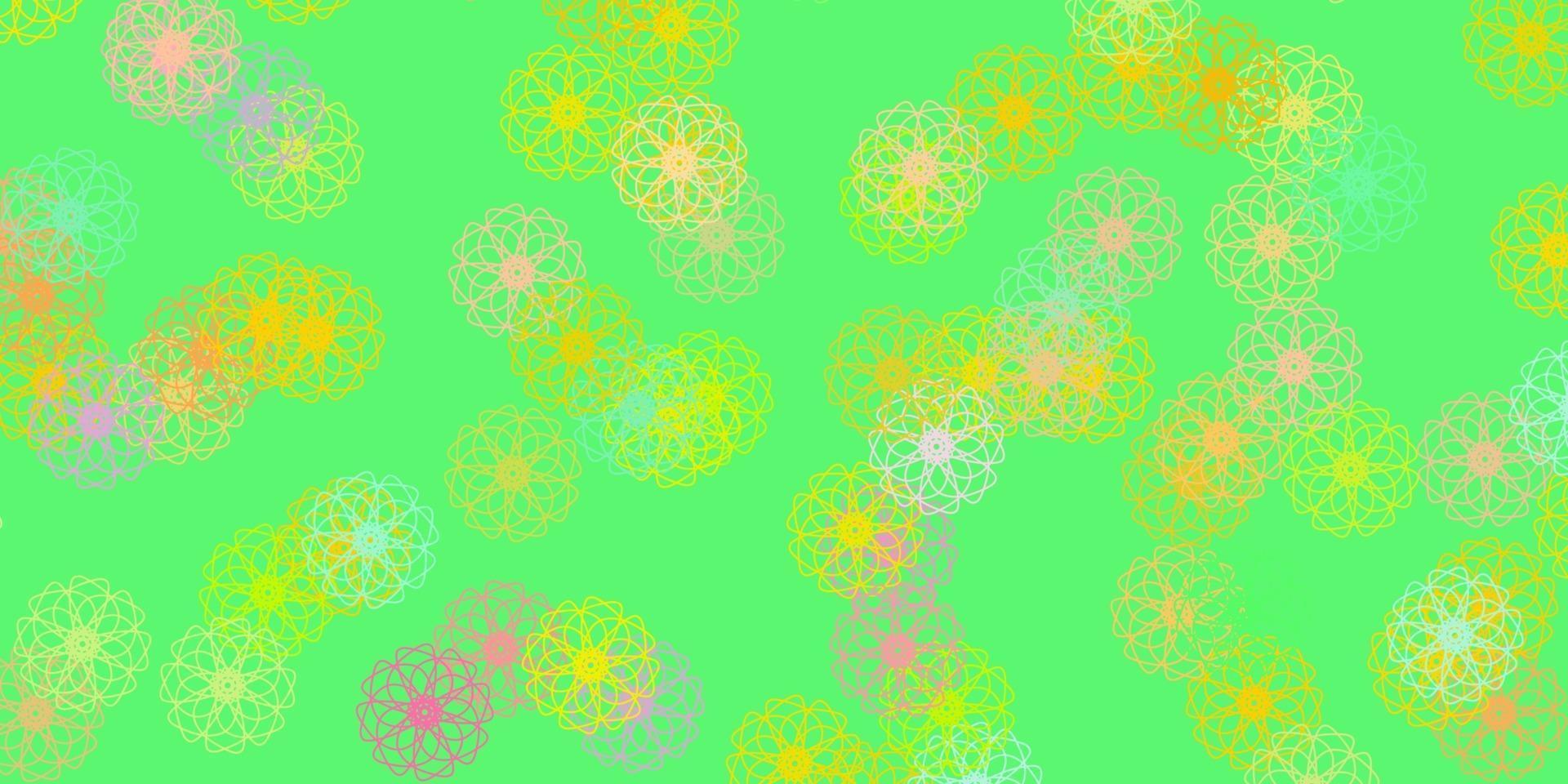 texture de doodle vecteur vert clair, rouge avec des fleurs.