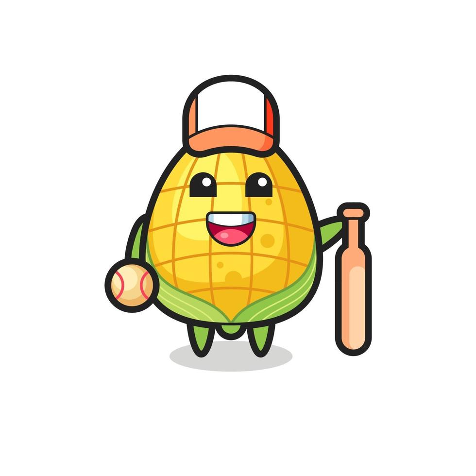 personnage de dessin animé de maïs en tant que joueur de baseball vecteur