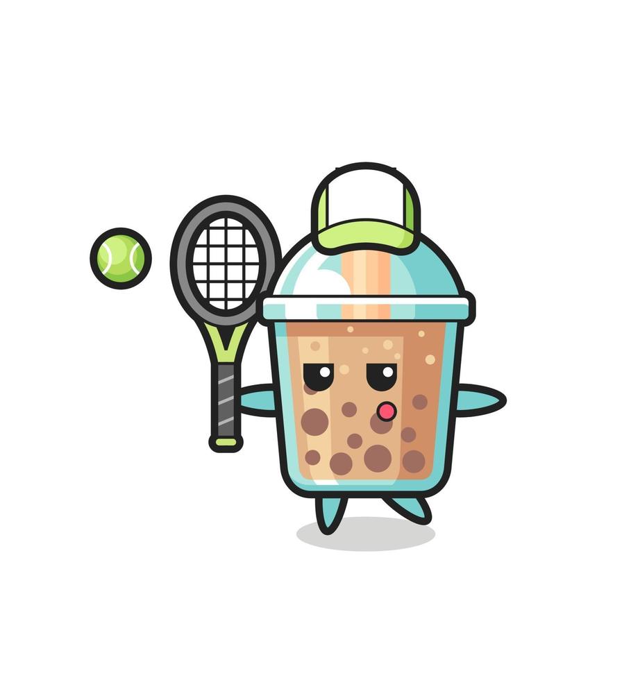 personnage de dessin animé de bubble tea en tant que joueur de tennis vecteur