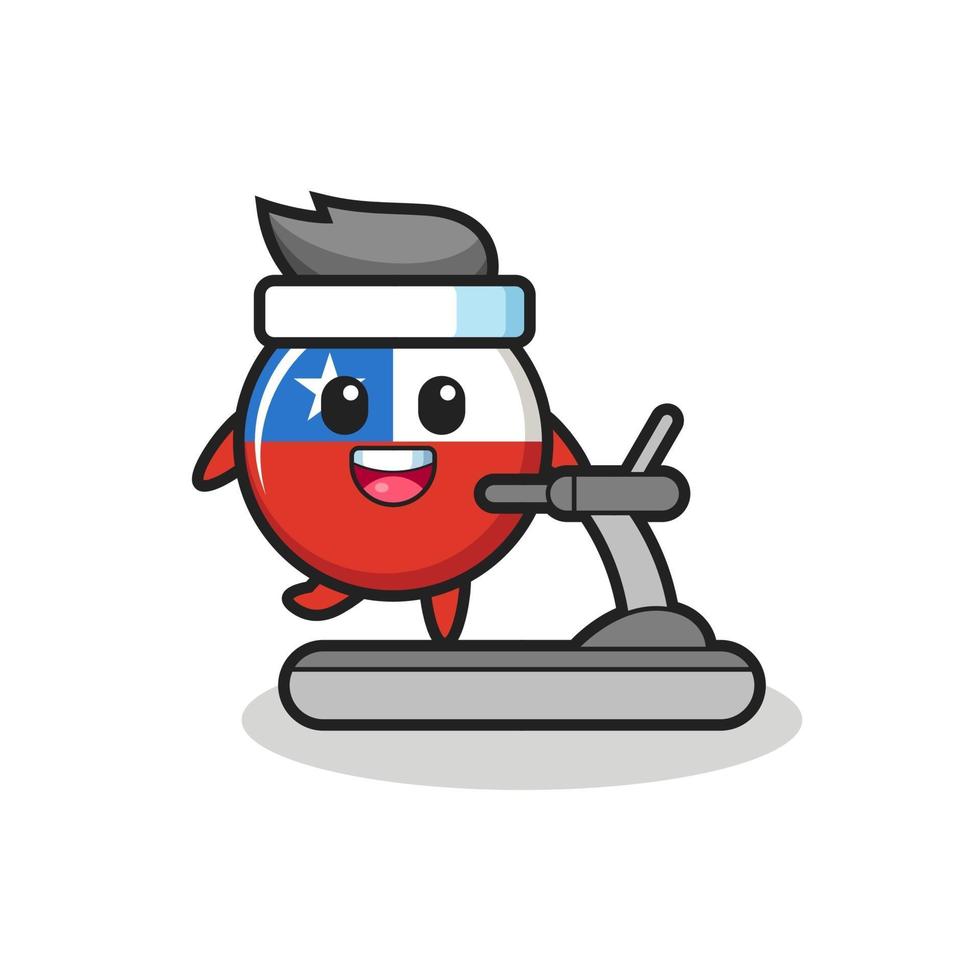 personnage de dessin animé d'insigne de drapeau du chili marchant sur le tapis roulant vecteur