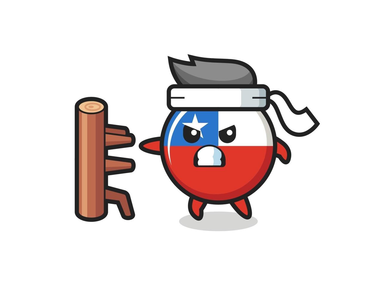 illustration de dessin animé d'insigne de drapeau du chili en tant que combattant de karaté vecteur
