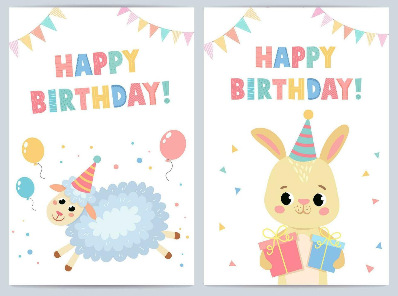 mignonne anniversaire cartes pour des gamins avec marrant animaux. vecteur illustration