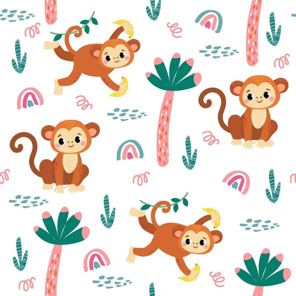 sans couture modèle avec africain animaux et les plantes dans une puéril dessin animé style. vecteur illustration. pour enfants textiles et décoration