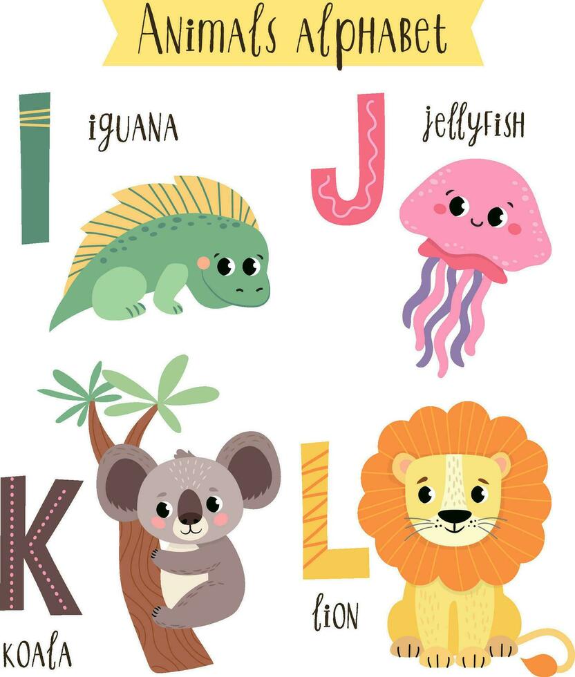 vecteur illustration de mignonne animaux de une à z. enfants alphabet dans des photos.