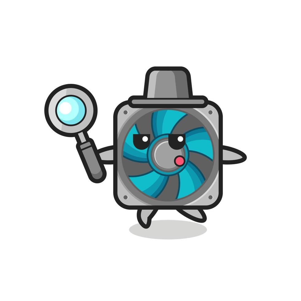 personnage de dessin animé de ventilateur d'ordinateur recherchant avec une loupe vecteur