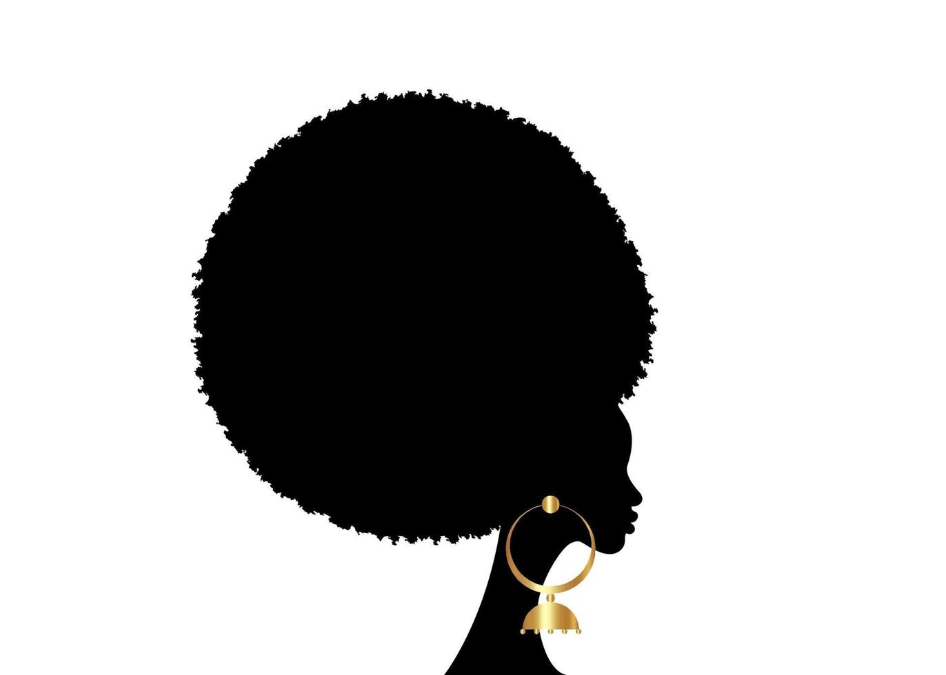 portrait femme africaine, cheveux afro bouclés noirs, visage féminin à la peau foncée vecteur