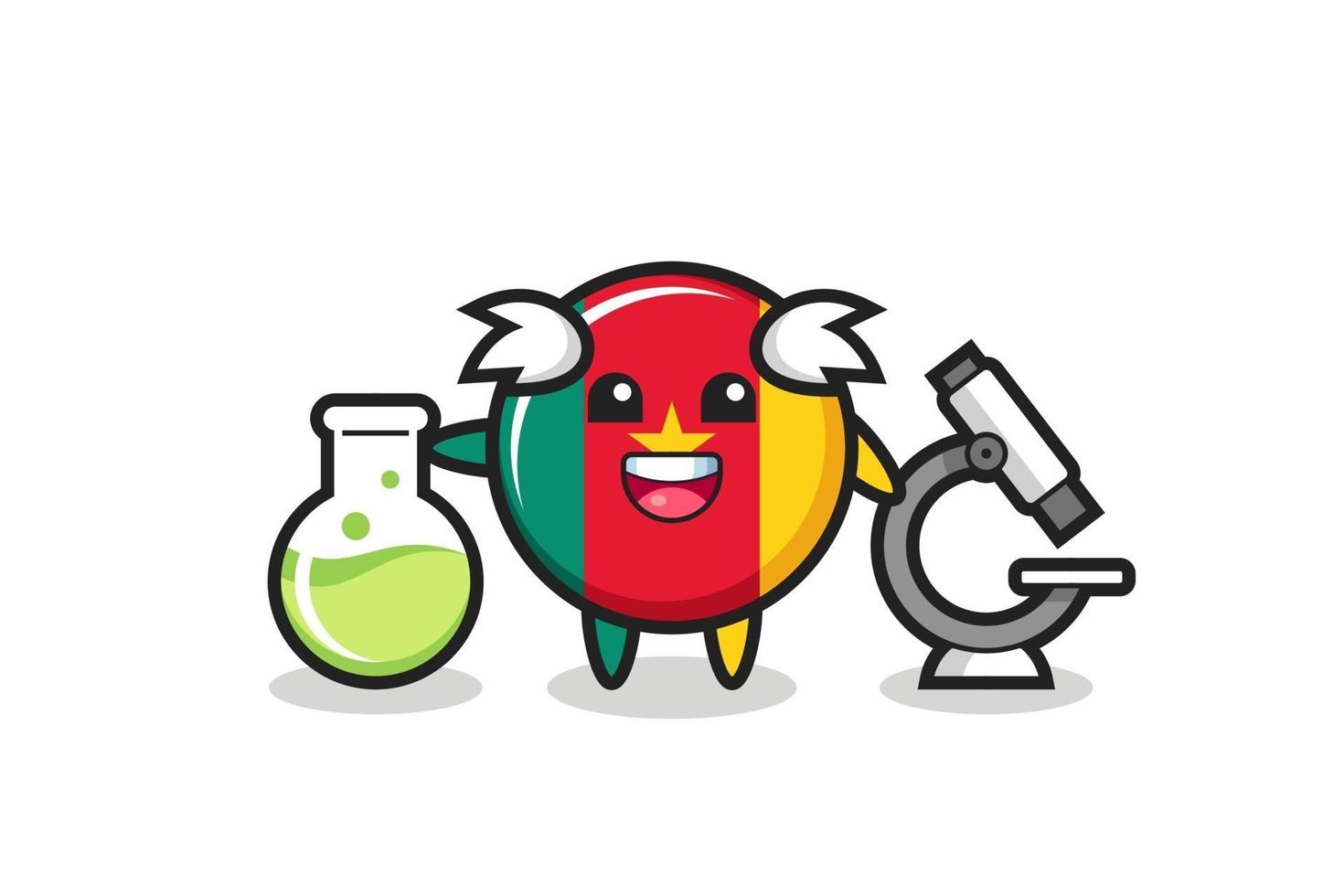 personnage mascotte de l'insigne du drapeau du Cameroun en tant que scientifique vecteur