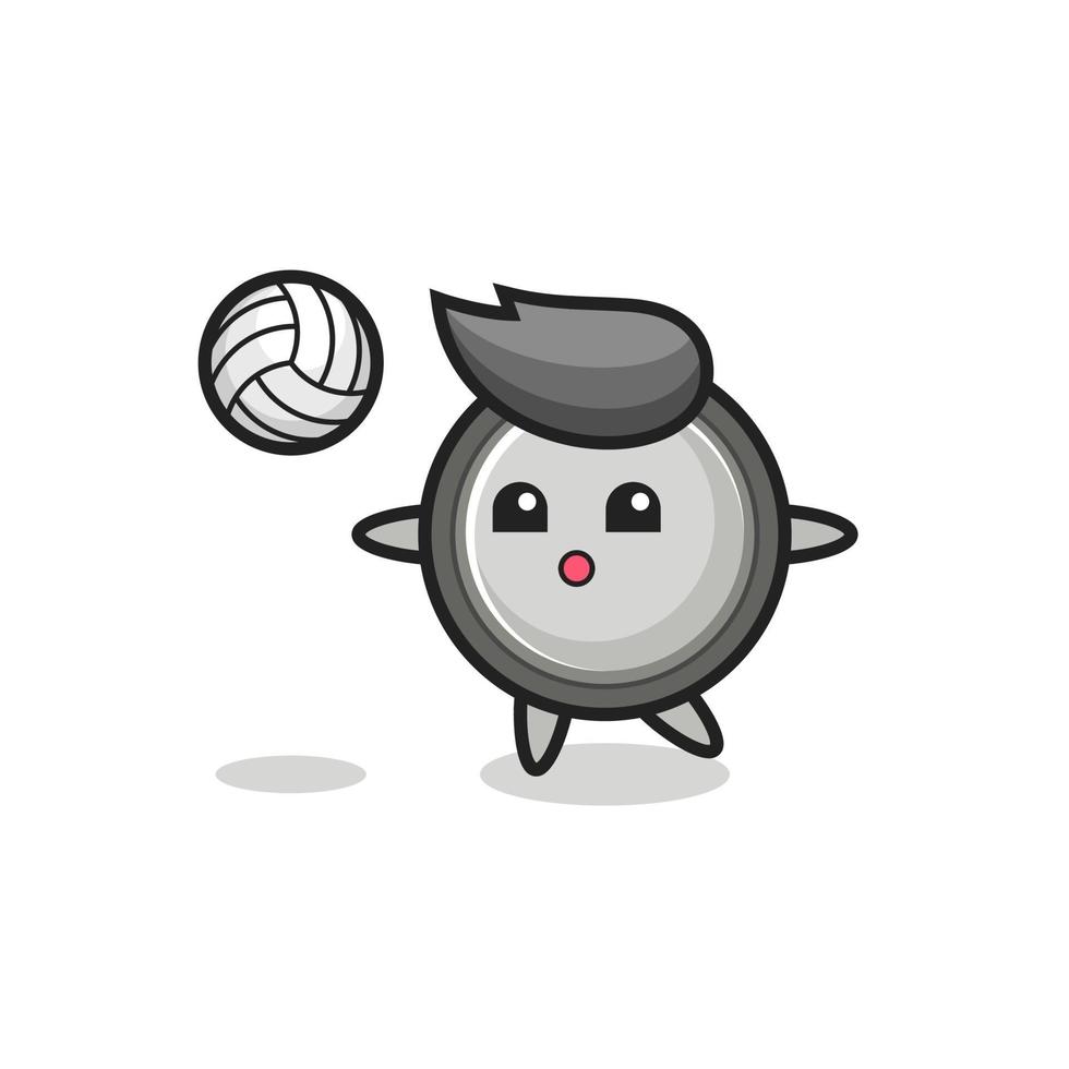 Caricature de caractère de pile bouton joue au volley-ball vecteur