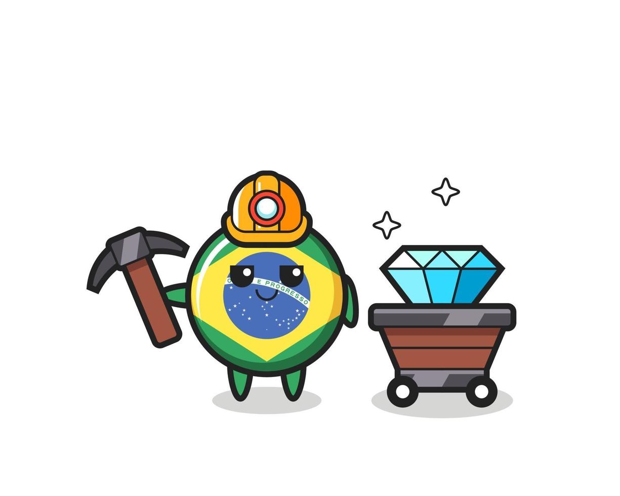 illustration de caractère de l'insigne du drapeau du brésil en tant que mineur vecteur