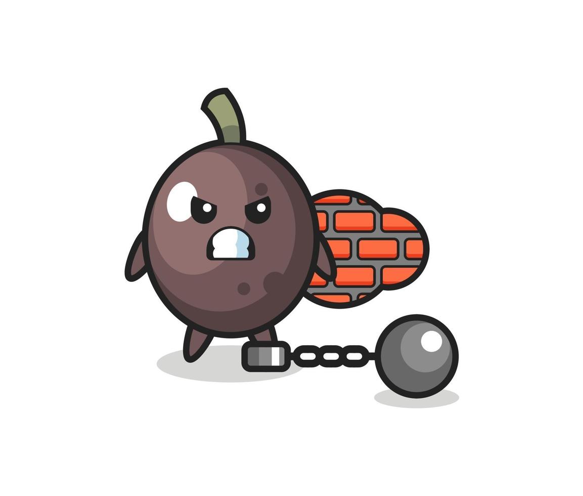 mascotte de personnage d'olive noire en prisonnier vecteur