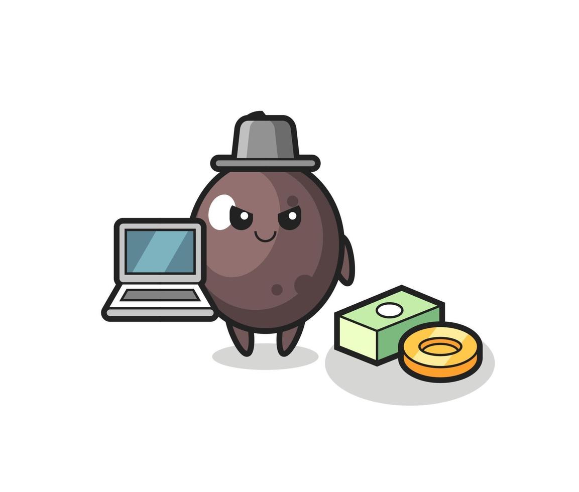 illustration de mascotte d'olive noire en tant que pirate informatique vecteur