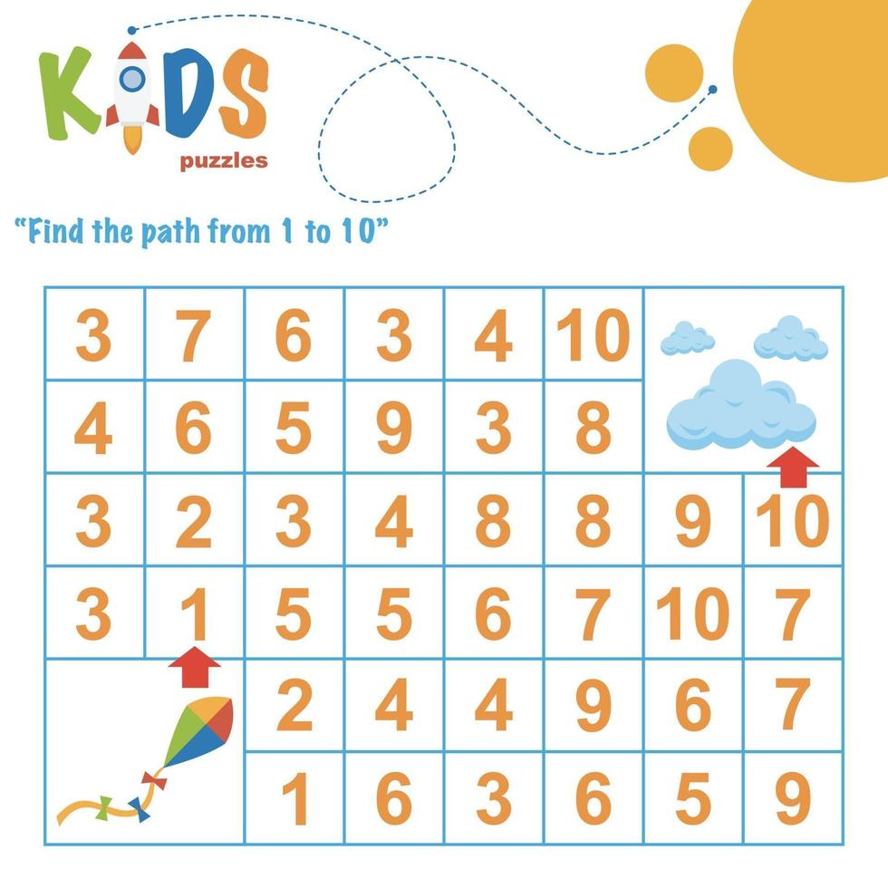 labyrinthe numérique imprimable. trouver le chemin de 1 à 10. vecteur