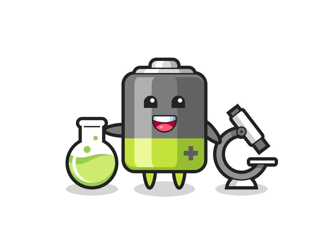 personnage mascotte de la batterie en tant que scientifique vecteur