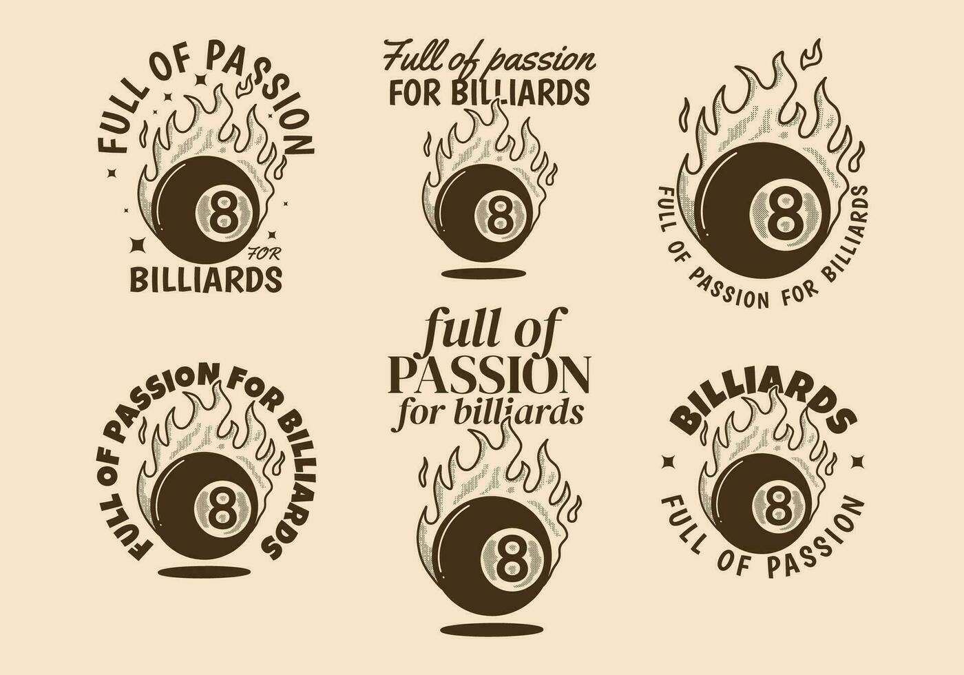 plein de passion pour billard. ancien illustration de huit Balle avec Feu flamme vecteur