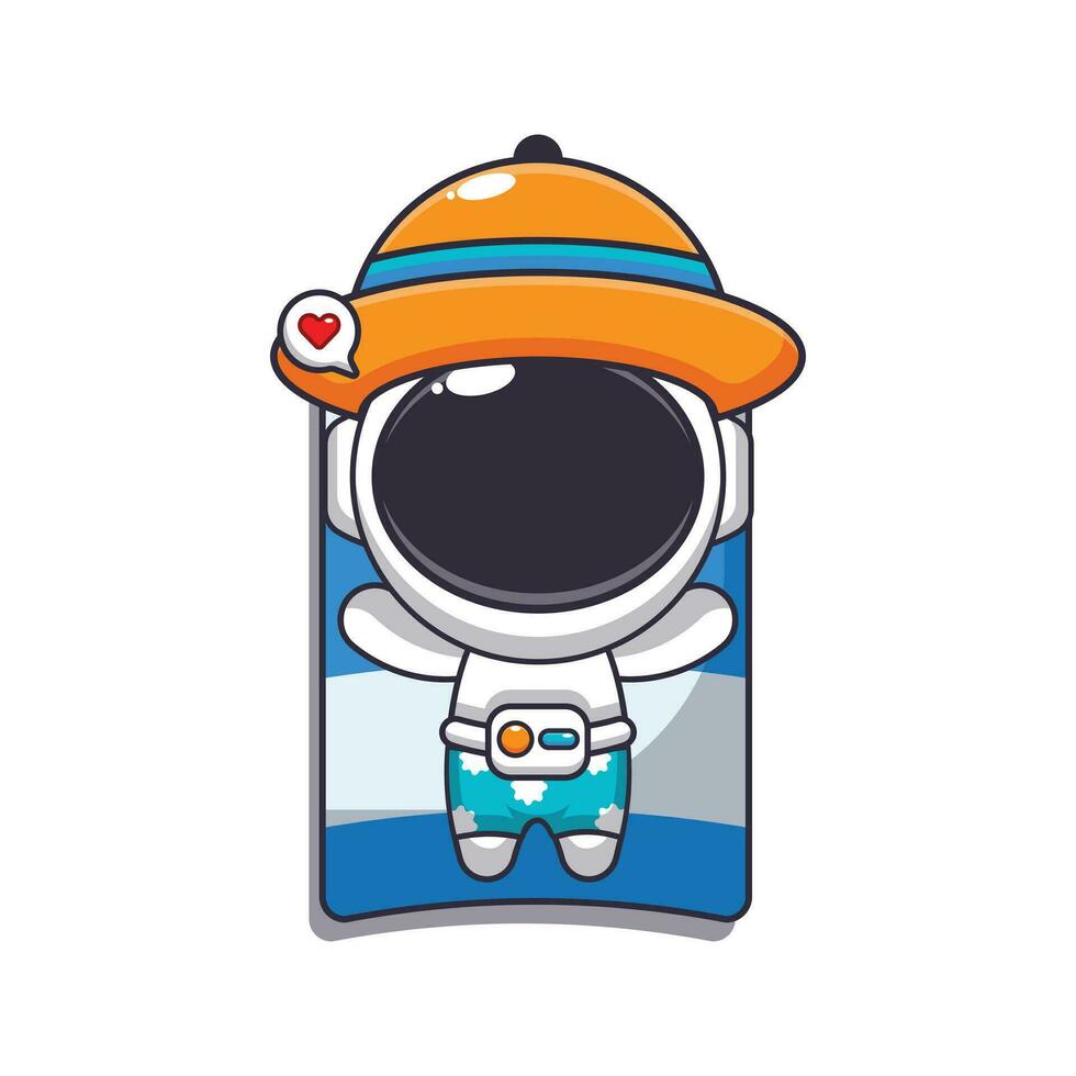 mignonne astronaute avec des lunettes de soleil sommeil sur plage. mignonne été dessin animé illustration. vecteur